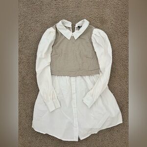 Missguided White and Brown Checkered Dress